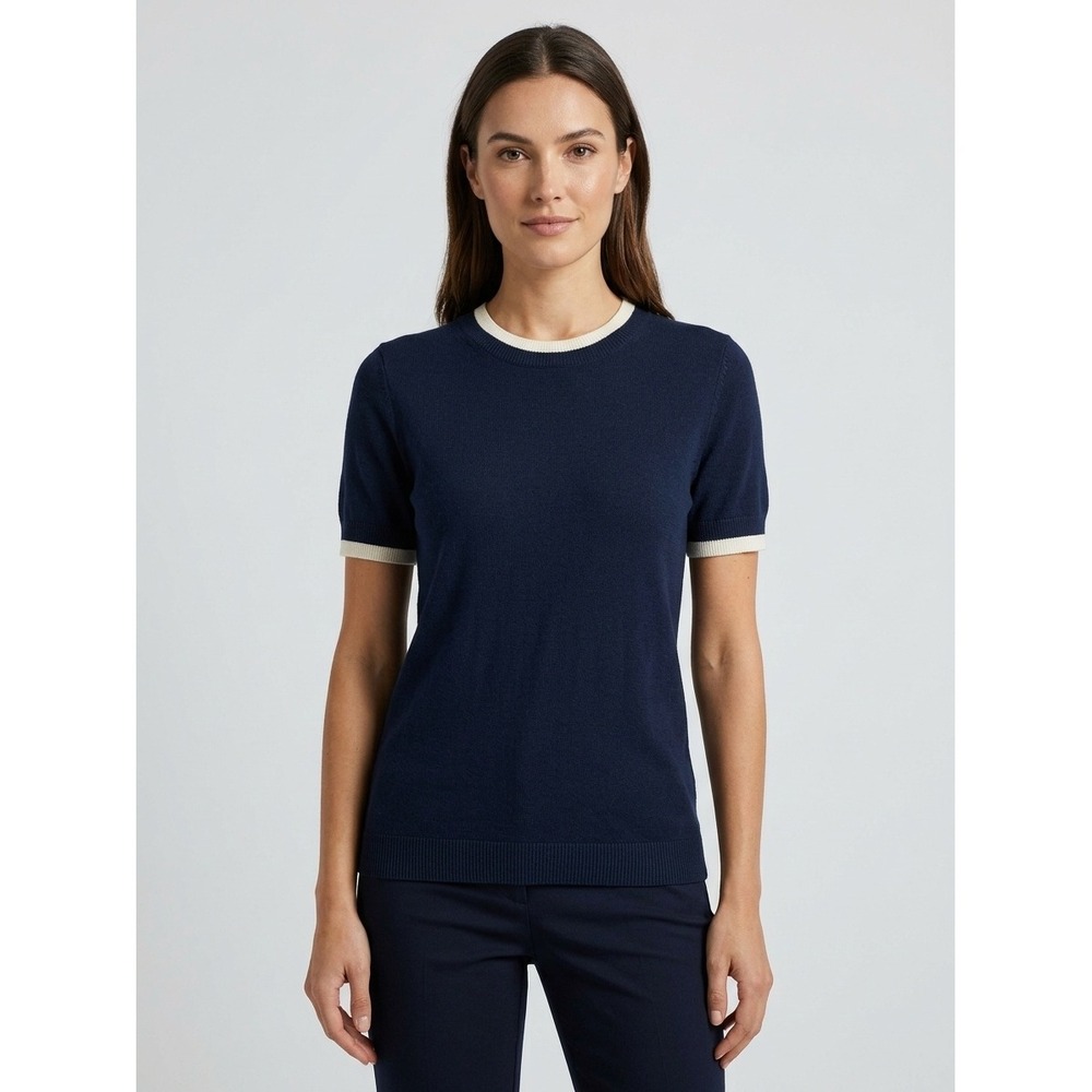 J.Crew Navy Blue Merino Wool Short Sleeve Sweater Ringer Crewneck Womens XS